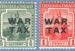 Trinidad & Tobago – M   87-88 Britannia m påtryck WAR TAX, 2 kpl**