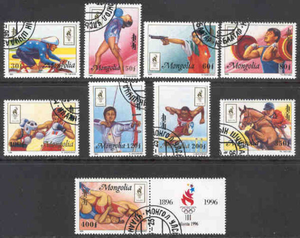 Mongoliet - M 2644-2652 OS i Atlanta 1996, bla  hästhoppning, 9 kpl