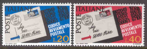 Italien - M 1237-1238 Införande av postnummer I, 2 kpl**