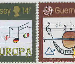 Guernsey – M  322-323 Europa CEPT 1985, Europeiska musikåret, musikinstrument, 2 kpl**