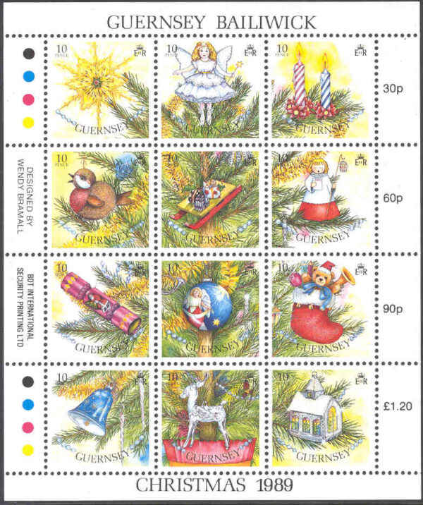 Guernsey - M  470-481 Jul 1989, Julgransprydnader, Miniark kpl **