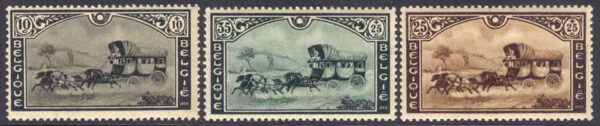 Belgien - M  402-404 Int. Frimärkssalong över frimärken från Belgien och Belgiska Kongo, Postdiligens, 3 kpl *