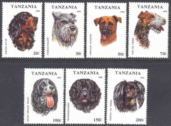 Tanzania - M 1599-1605 Hundar bla Dvärgschnauzer, 7 kpl **