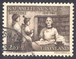 Grönland – F  123 Biblioteksväsendet 150 år, märke kpl