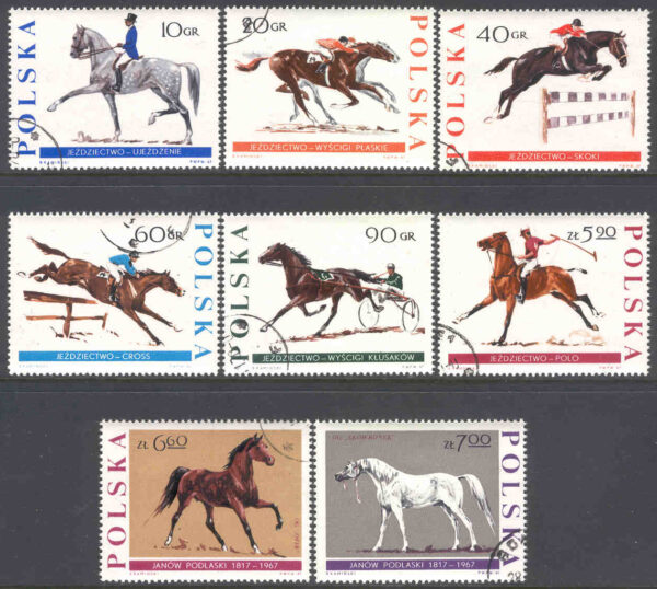 Polen - M 1740-1747 Hästsport bl.a. Trav, 8 kpl stpl