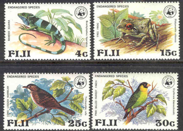 Fiji - M  387-390 Sällsynta djur bla Fåglar - Naturskydd - WWF, 4 kpl **