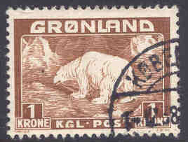 Grönland – F    9 Isbjörn, 1 kr brun, märke
