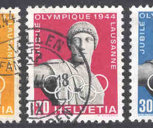 Schweiz – M  428-430 Internationella Olympiska Kommittén IOK 50 år, 3 kpl