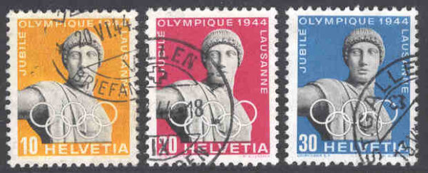 Schweiz - M  428-430 Internationella Olympiska Kommittén IOK 50 år, 3 kpl