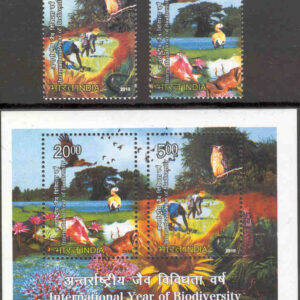 Indien – M 2489-2490 + Bl 81 Int. året för biologisk mångfald, 2 kpl + block **