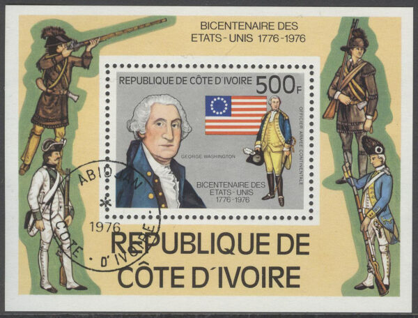 Elfenbenskusten - M BL   6 Amerika fritt 200 år - G Washington - Flagga, Block