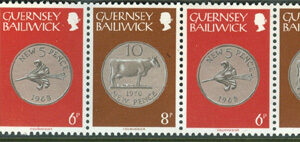 Guernsey – M  175, 178, 180 Mynt, Häfte med 5 lösa märken kpl **