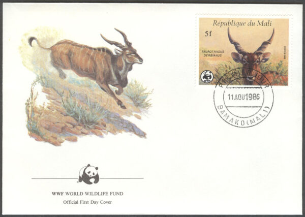 Mali - FDC 1986-08-11 - Hovdjur - Jätteeland - Naturskydd - WWF, serie 4 kpl