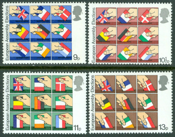 England - M  789-792 1:a Direktvalet till Europaparlamentet - Flaggor, 4 kpl **