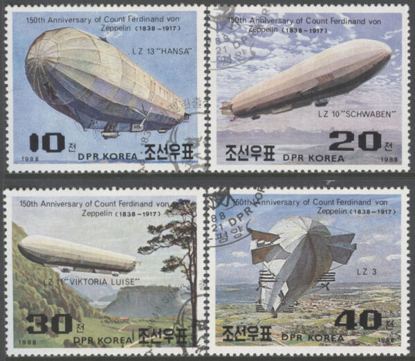 Nordkorea - M 2948-2951 Flyg - F Graf von Zeppelin 150 år, 4 kpl stpl