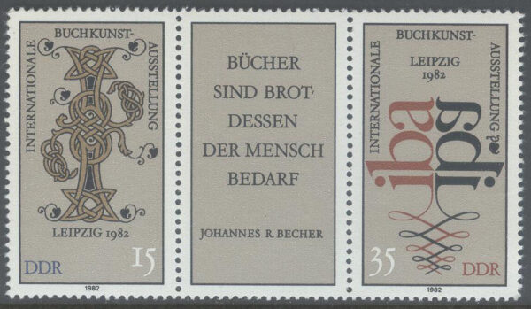 DDR - M 2697-2698 Internationell bokkonstutställning, 3-strip kpl **