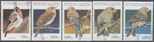Guinea - M 1527-1531 Fåglar - Sångfåglar bla Kanariefågel, 5 kpl stpl