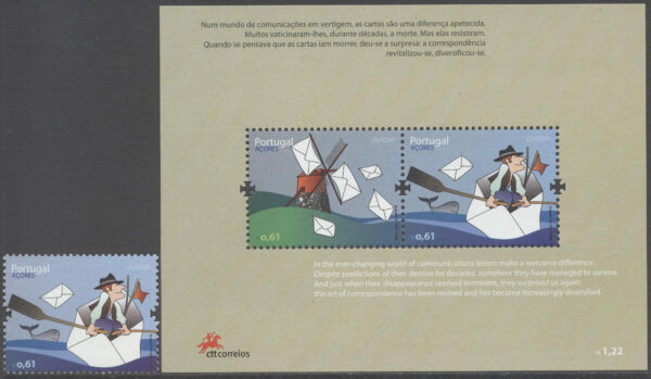Azorerna - M  543 + BL 36 Europa CEPT 2008 Brev, märke kpl + Block **