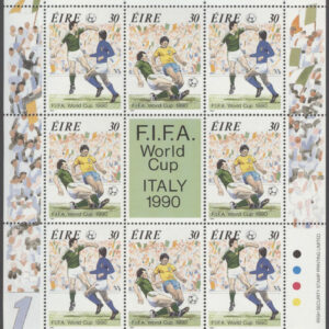 Irland – M  712-713 + Zf VM i Fotboll i Italien 1990, Miniark kpl **