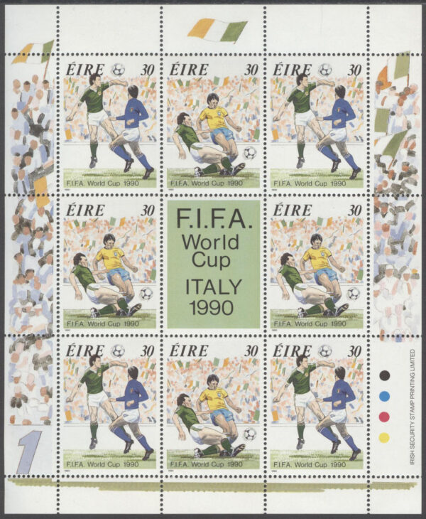 Irland - M  712-713 + Zf VM i Fotboll i Italien 1990, Miniark kpl **