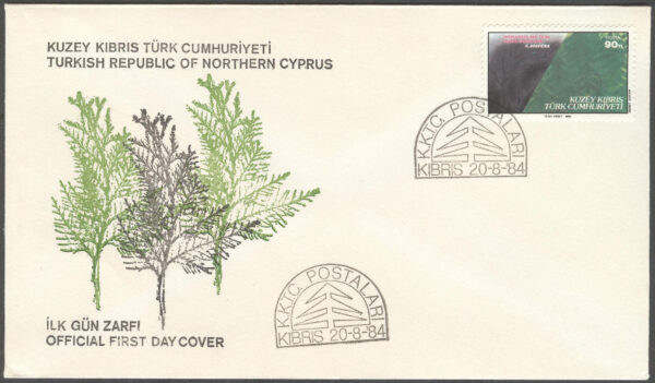 Turk. Cypern - FDC 1984-08-20 - Skogsskydd - Träd, märke kpl