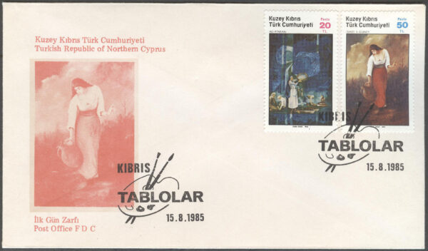 Turk. Cypern - FDC 1985-08-15 - Konst av bla Ali Atakan, serie 2 kpl