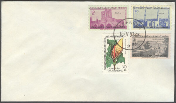 Turk. Cypern - FDC 1987-05-18 - Historiska byggnader - Blomma, serie 4 kpl
