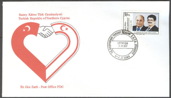 Turk. Cypern - FDC 1987-11-02 - Besök av Turgut Özal, märke kpl