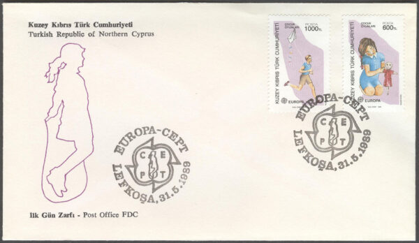 Turk. Cypern - FDC 1989-05-31 - Europa CEPT 1989 Barnlekar, serie 2 kpl