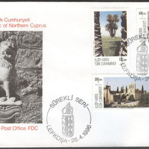 Turk. Cypern – FDC 1996-04-26 – Landsmotiv bla Träd & Kloster, serie 4 kpl