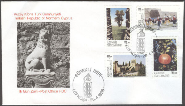 Turk. Cypern - FDC 1996-04-26 - Landsmotiv bla Träd & Kloster, serie 4 kpl