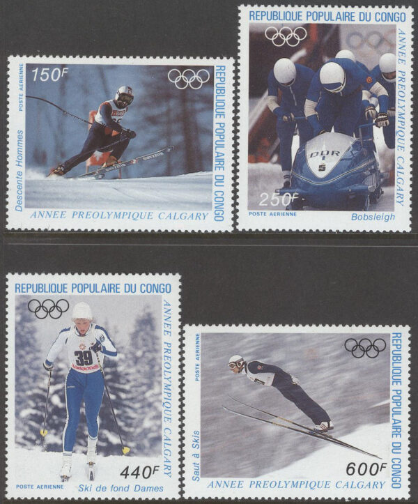 Kongo Brazzaville - M 1056-1059 OS i Calgary 1988 Skidor, serie 4 kpl **