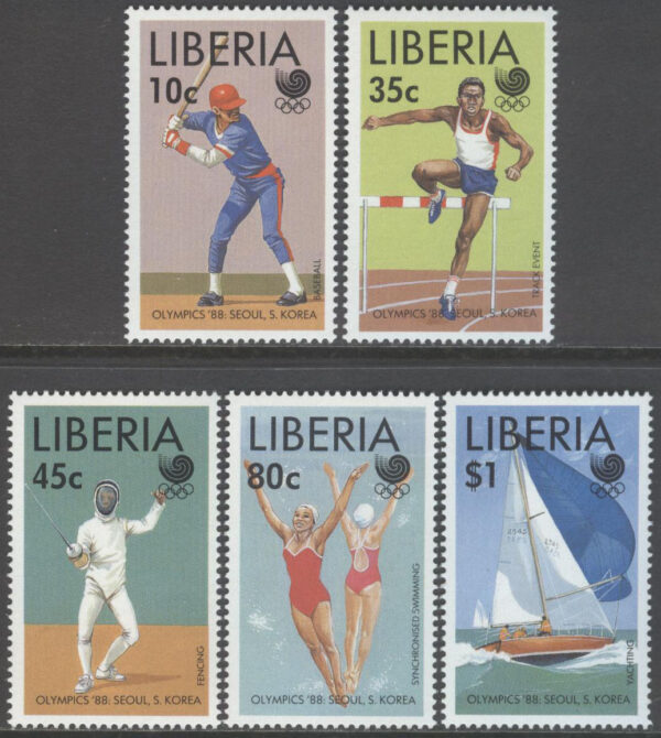 Liberia - M 1424-1428 OS i Seoul 1988 Baseball & Segling, serie 5 kpl **