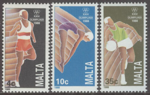 Malta - M  803-805 OS i Seoul 1988 Löpning, Simhopp & Basket, serie 3 kpl **