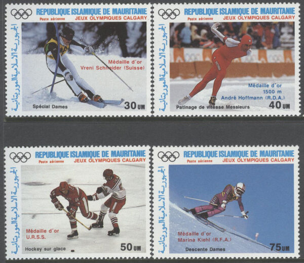 Mauretanien - M  931-934 OS i Calgary 1988 Guldmedaljörer, serie 4 kpl **