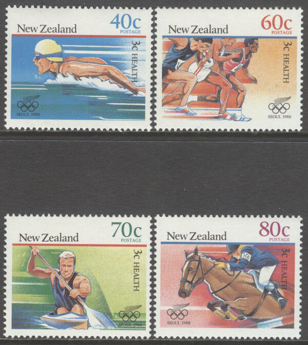 Nya Zeeland - M 1033-1036 OS i Seoul 1988 Simning & Hästhoppning, serie 4 kpl **