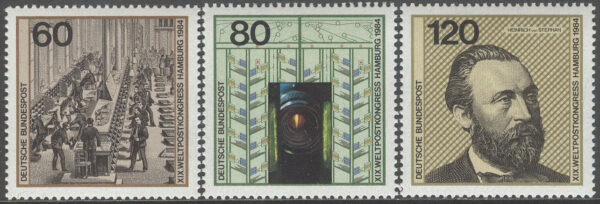 Tyskland - M 1215-1217 Världspostkongressen UPU, serie 3 kpl **