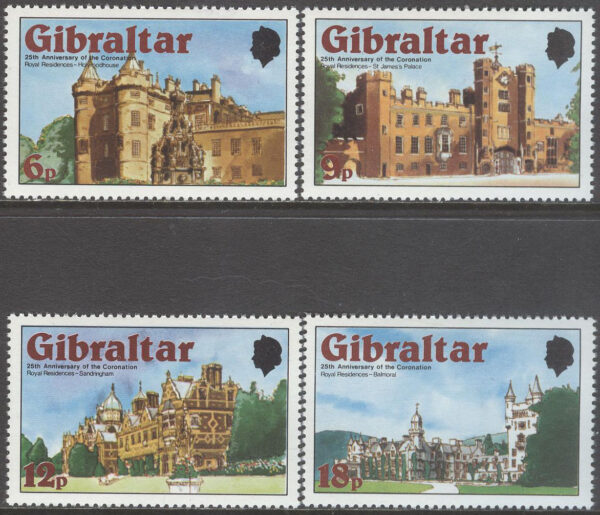 Gibraltar - M  373-376 A Kröning av Elisabeth II 25 år - Slott, serie 4 kpl **