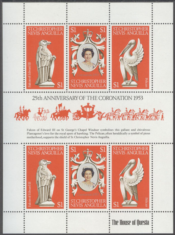 St. Kitts-Nevis - M  347-349 Kröning av Elisabeth II 25 år, Miniark kpl **