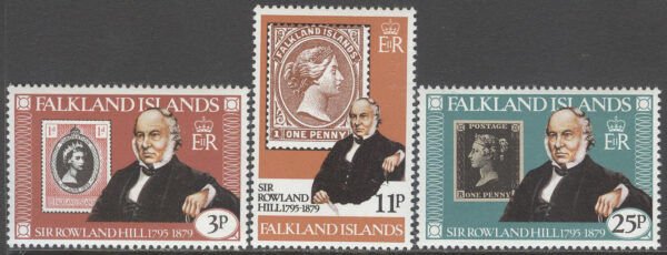 Falkland Islands - M  288-290 Rowland Hill död 100 år - Generalpostmästare, 3 kpl **