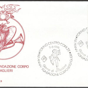 Italien – FDC 1986-06-07 – Bersaglieri trupperna 150 år – Uniformer, märke kpl