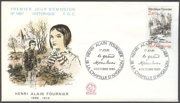 Frankrike - FDC 1986-10-04 - H Alain-Fournier 100 år - Författare, märke kpl