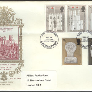 England – FDC 1969-07-01 – Fursten från Wales – Torn – Prins Charles, 5 kpl
