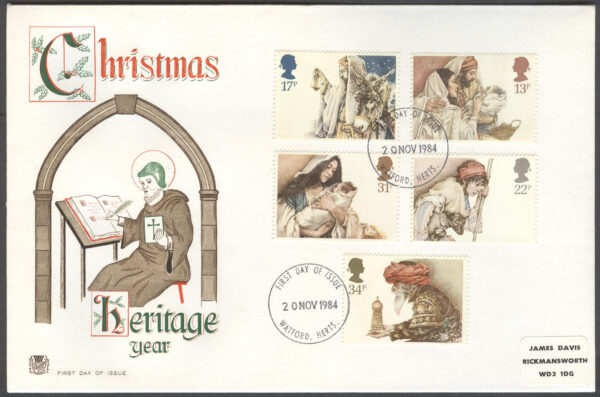 England - FDC 1984-11-02 - Jul 1984 - Konst bla Maria med Barn, serie 5 kpl