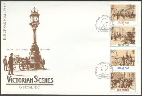 Isle of Man - FDC 1987-03-26 - Drottning Victoria s kröning 150 år, 4-strip kpl