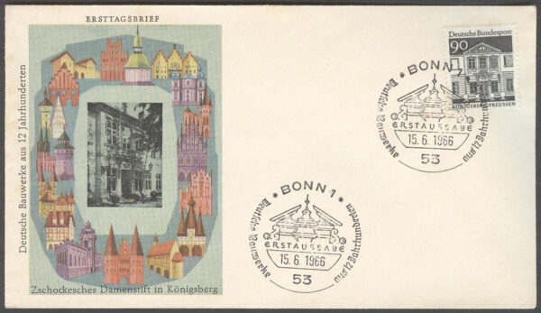 Tyskland - FDC 1966-06-15 - Berömda tyska byggnader - Wittenberg, märke kpl