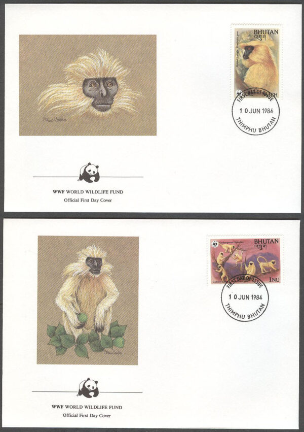 Bhutan - FDC 1984-06-10 - Däggdjur Guldlangurer - Naturskydd - WWF, 4 kpl
