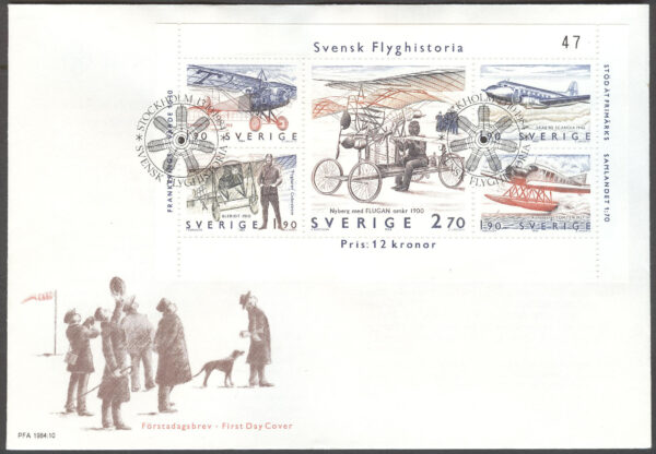 Sverige - FDC 1984-10-13 - Svensk Flyghistoria, HBL kpl Vinjett 1