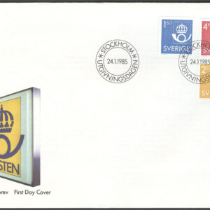 Sverige – FDC 1985-01-24 – Postens emblem, 3 kpl Vinjett 1