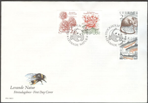Sverige - FDC 1985-03-14 - Levande Natur, 4 kpl Vinjett 1